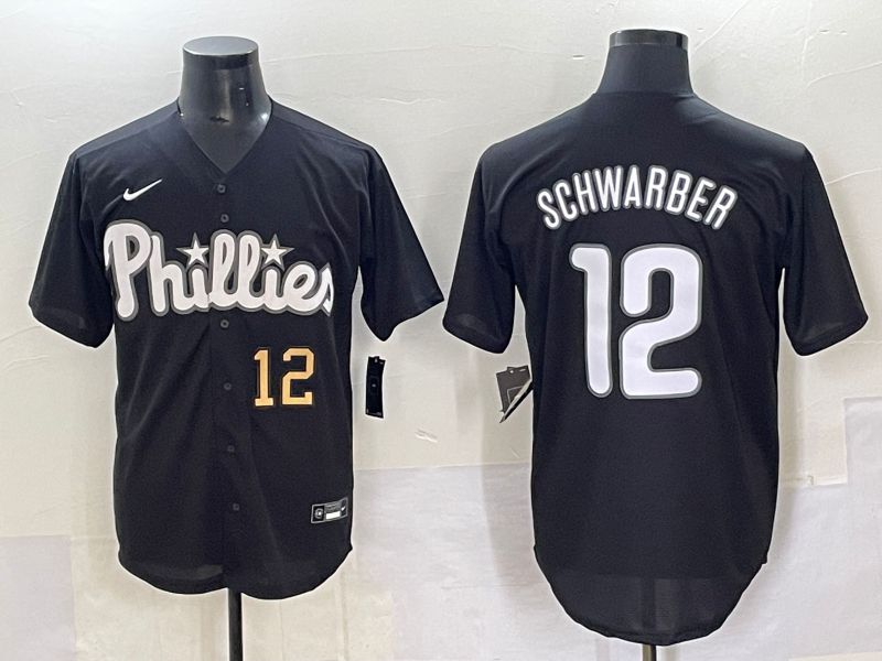 Men 2025 Philadelphia Phillies #12 Schwarber Black Fashion Nike MLB Jersey style 7093